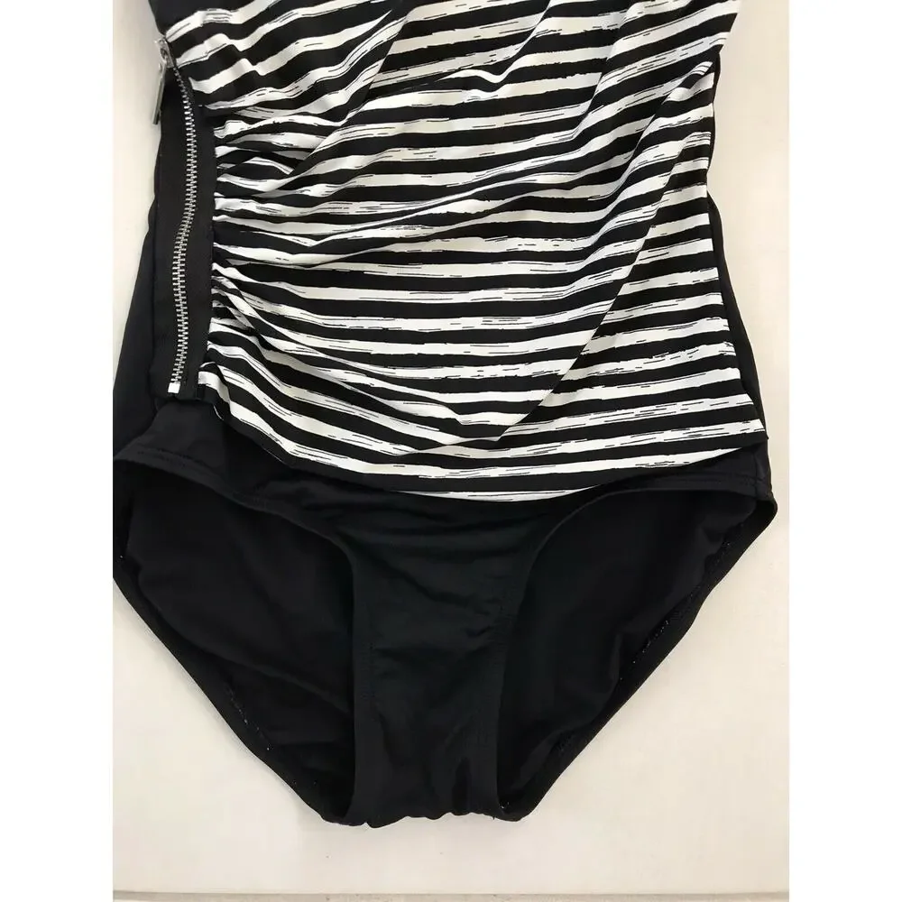 Michael by Michael Kors Multicolor Stripe Zip Strapless One Piece Swimsuit